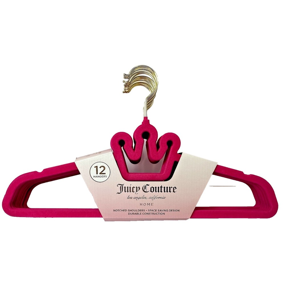 Juicy Couture Pink Velvet Hangers Crown Top Set of 12 Closet Organizer